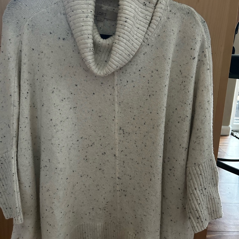 LOFT Speckled Cream Cowl Neck Sweater